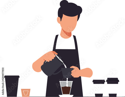 Barista pouring coffee in minimalistic style vector illustration