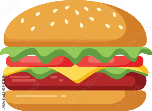 Delicious hamburger with fresh ingredients in flat design vector art