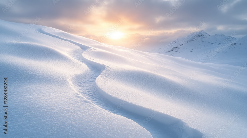 Snowy mountain path at sunrise Snowy mountain path at sunrise