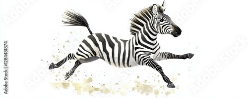 Dynamic watercolor zebra illustration on a minimalist white background