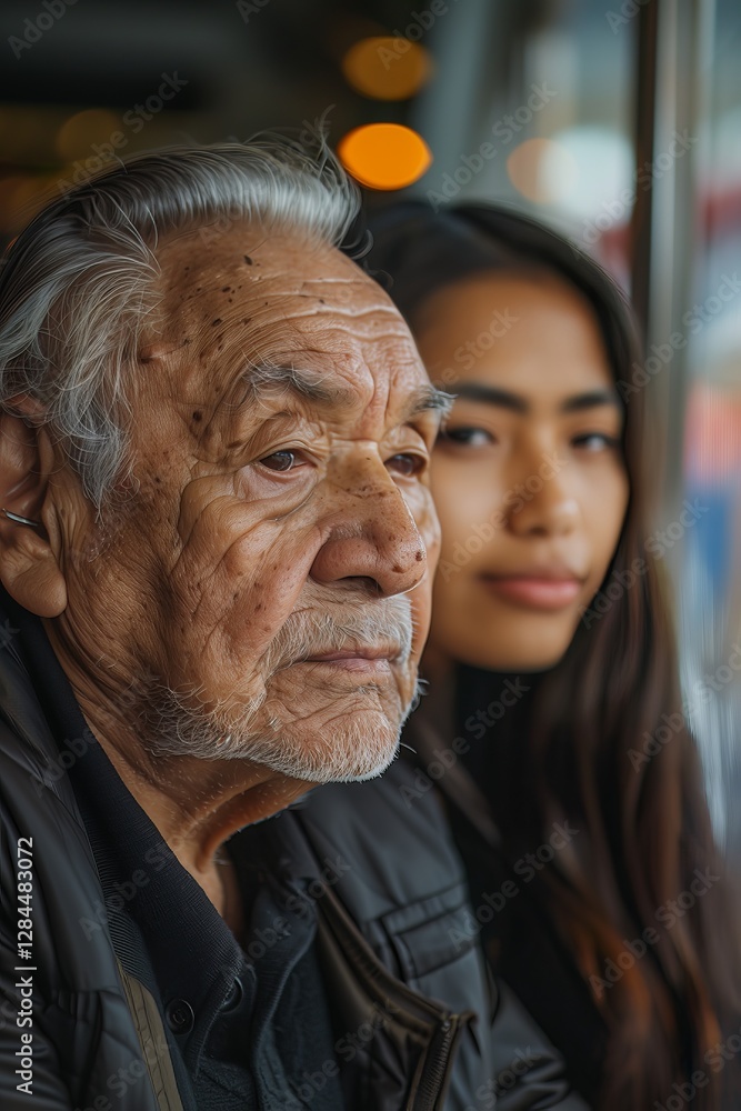 A thoughtful moment shared between an elderly man and a young woman, reflecting connection. A thoughtful moment shared between an elderly man and a young woman, reflecting connection.