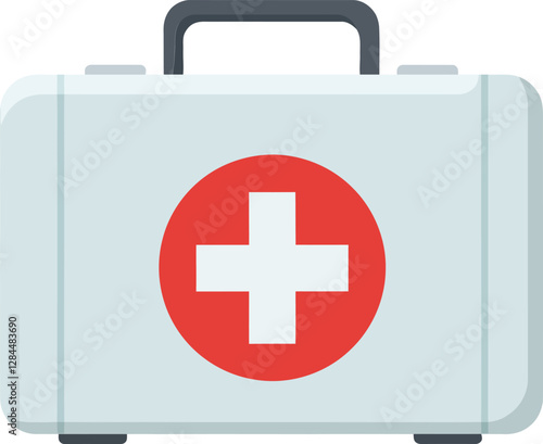 First aid kit design in flat style featuring a red cross symbol in vector art