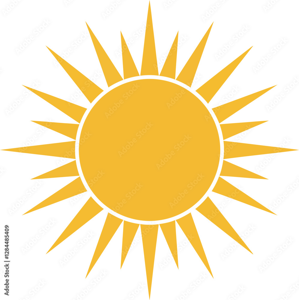Bright yellow sun with rays in minimal flat design vector art Bright yellow sun with rays in minimal flat design vector art