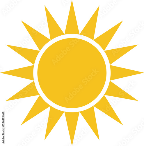 Bright yellow sun with sharp rays in flat design vector art