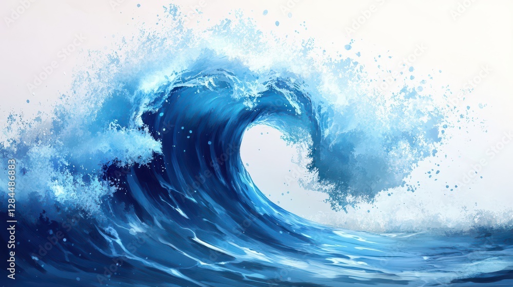 Vibrant blue ocean wave splashes against sky in dynamic seascape Vibrant blue ocean wave splashes against sky in dynamic seascape