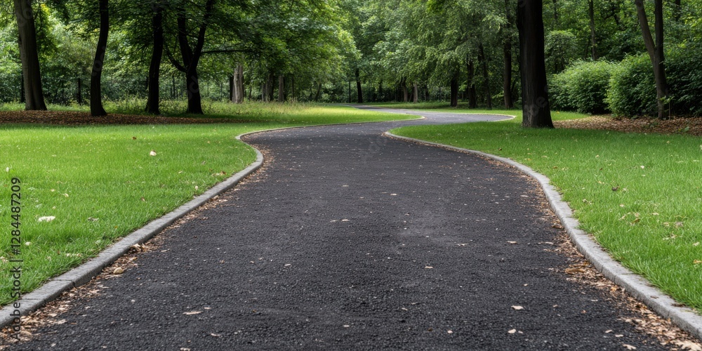 A meandering asphalt path winds through a vibrant green park, inviting walkers to explore and unwind amidst nature’s embrace. A meandering asphalt path winds through a vibrant green park, inviting walkers to explore and unwind amidst nature’s embrace.