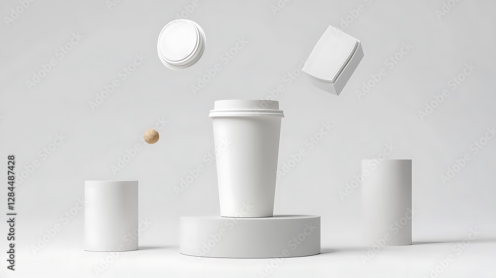Floating Coffee Cup and Packaging Mockup: A Clean 3D Render AI Generated Floating Coffee Cup and Packaging Mockup: A Clean 3D Render AI Generated
