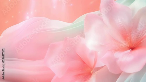 Delicate floral display with flowing fabric in pastel hues soft and elegant Dreamy background for beauty themes
