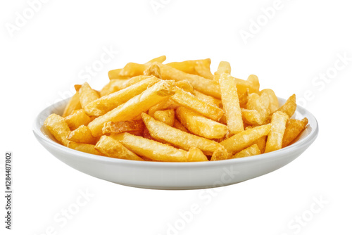 Delicious french fries in plate isolated on transparent or white background, png