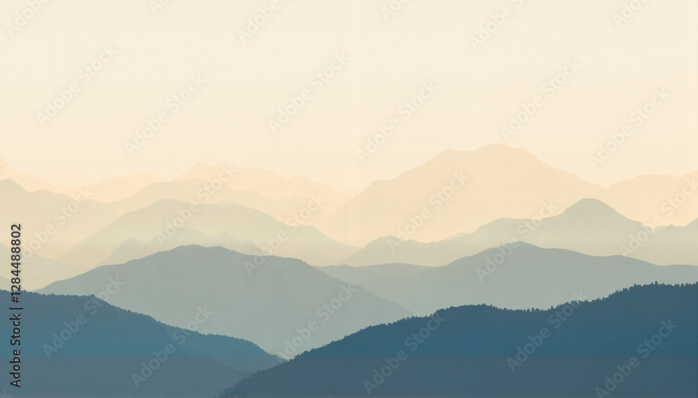Obraz premium Misty mountain ridges fading into calm atmosphere, serene landscape, esoteric