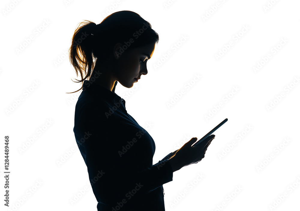 a business woman standing and reading isolated on a transparent background a business woman standing and reading isolated on a transparent background