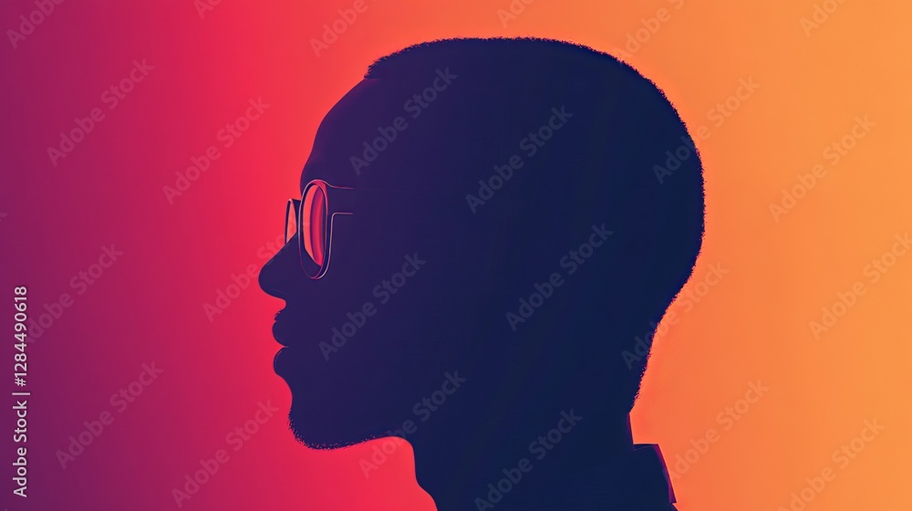 Stylish Male Profile Silhouette in Vibrant Red Orange Gradient Background Modern Minimalist Art Design Graphic Resource for Web and Print Projects Stylish Male Profile Silhouette in Vibrant Red Orange Gradient Background Modern Minimalist Art Design Graphic Resource for Web and Print Projects
