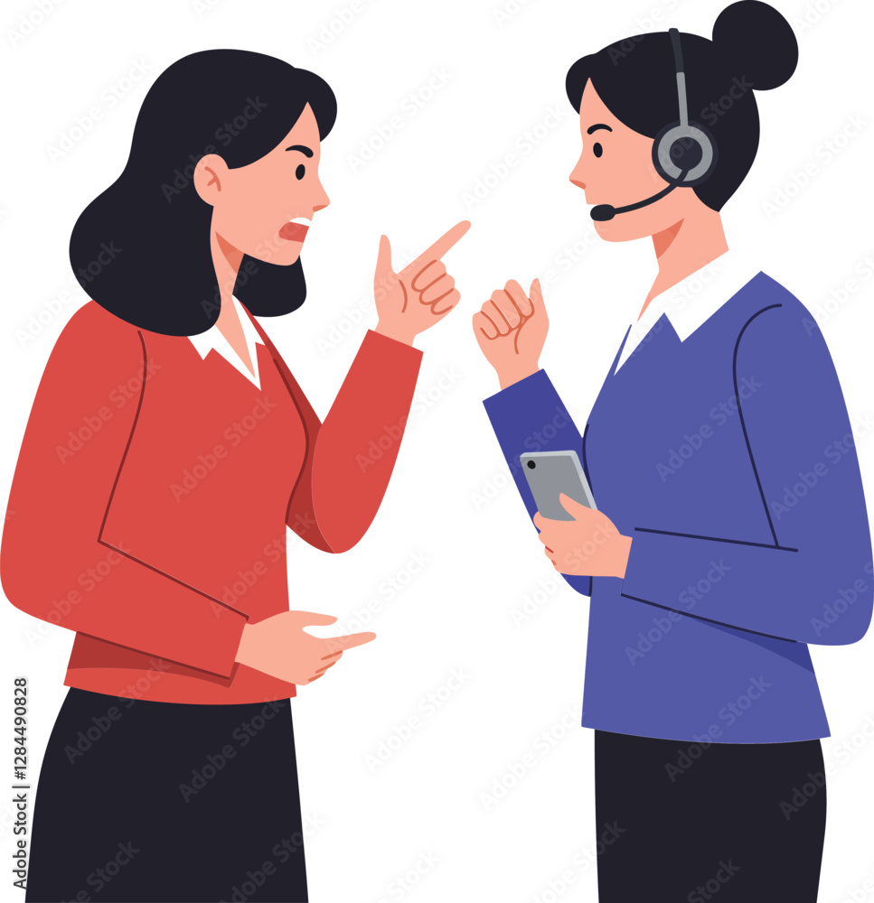 Two women in conversation illustrating conflict resolution in flat vector art Two women in conversation illustrating conflict resolution in flat vector art