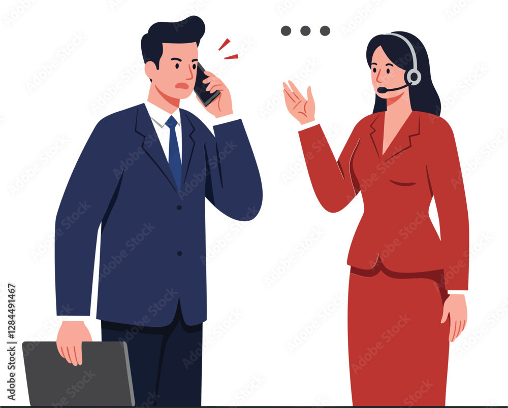 Professional business conversation between man and woman in flat vector art Professional business conversation between man and woman in flat vector art