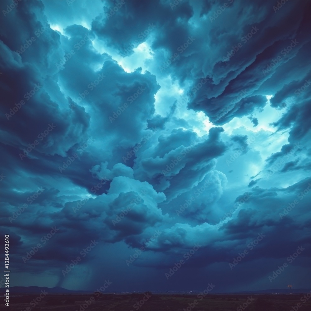 Naklejka premium Dramatic Storm Clouds Gathering with Light Breaking Through for Weather Concepts