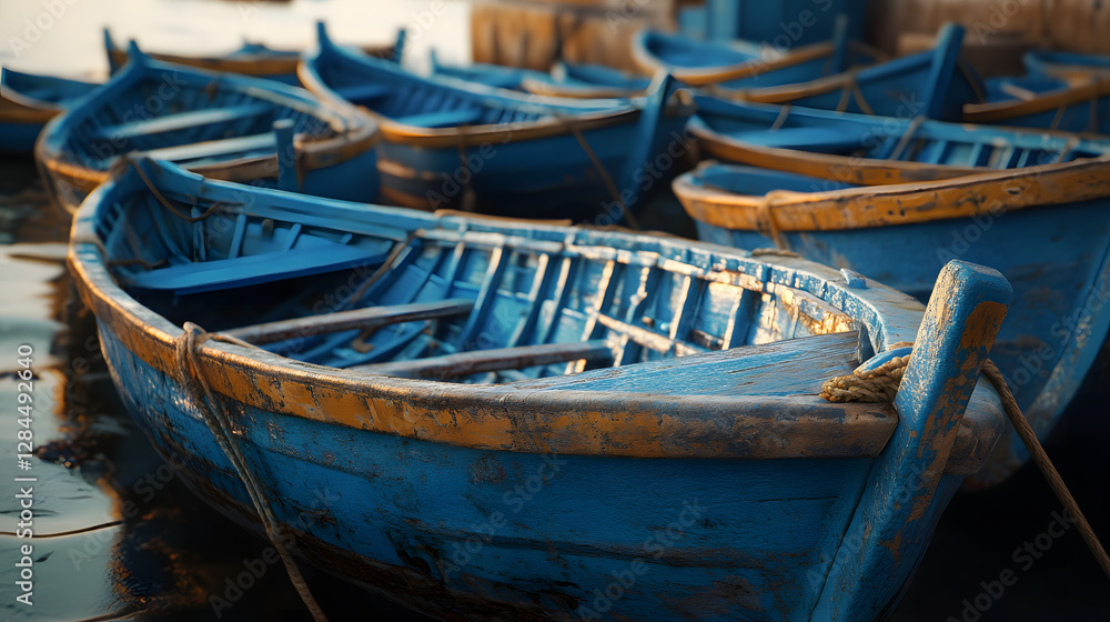 Essaouira, Morocco: Blue Boats Docked in the Port Essaouira, Morocco: Blue Boats Docked in the Port