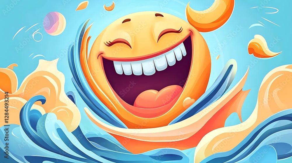 Joyful Sun Character Splashing in Vibrant Ocean Waves: Digital Illustration AI Generated Joyful Sun Character Splashing in Vibrant Ocean Waves: Digital Illustration AI Generated
