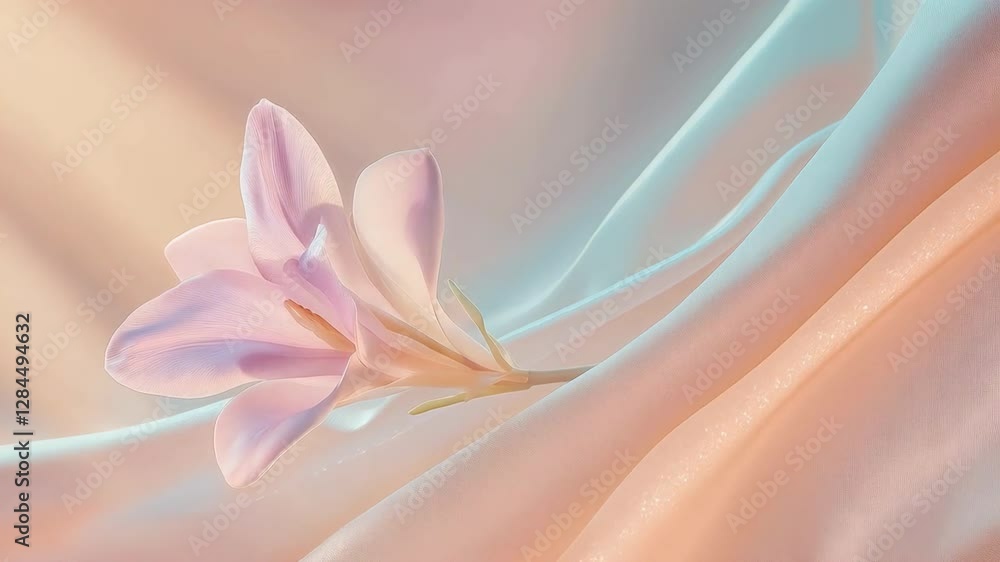 Elegant flower on flowing fabric Delicate aesthetic Perfect for beauty & fashion campaigns and gentle themes Elegant flower on flowing fabric Delicate aesthetic Perfect for beauty & fashion campaigns and gentle themes