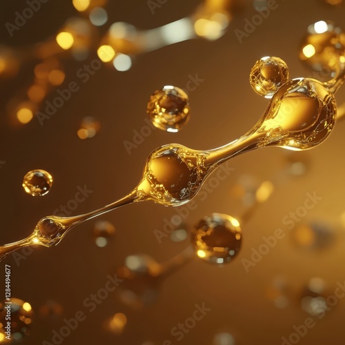 A digital 3d rendering of mct oil molecular structure with bubbles and liquid drop in high resolution