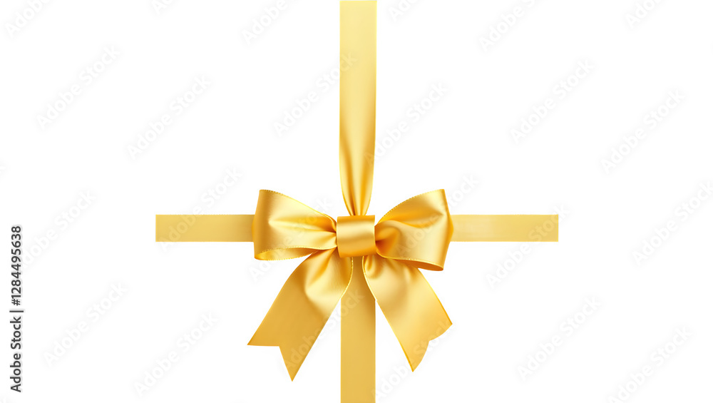 Fototapeta premium A vibrant golden ribbon with a large bow, elegantly tied, symbolizes celebration and gift-giving.