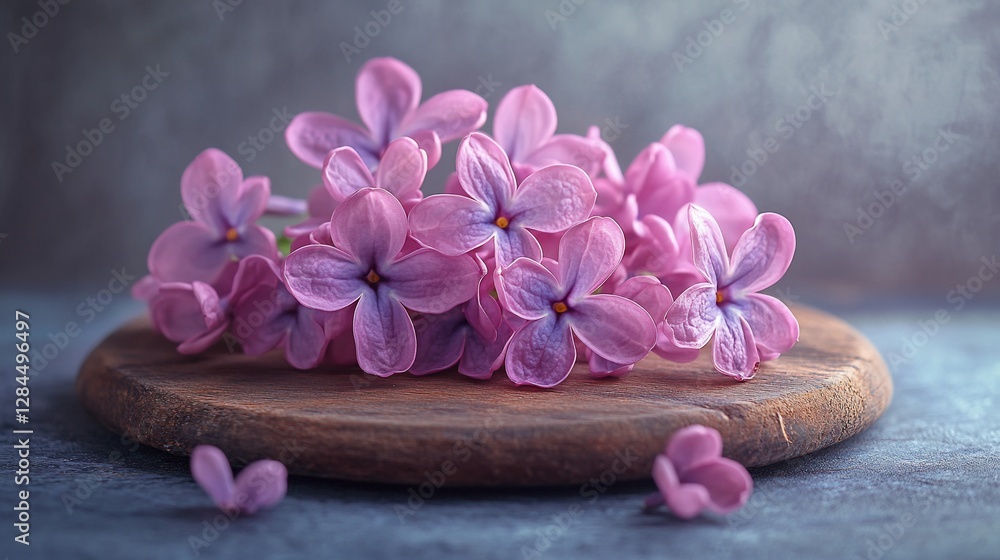 Lilac blossoms on wooden board, textured background, spring, still life, floral design Lilac blossoms on wooden board, textured background, spring, still life, floral design