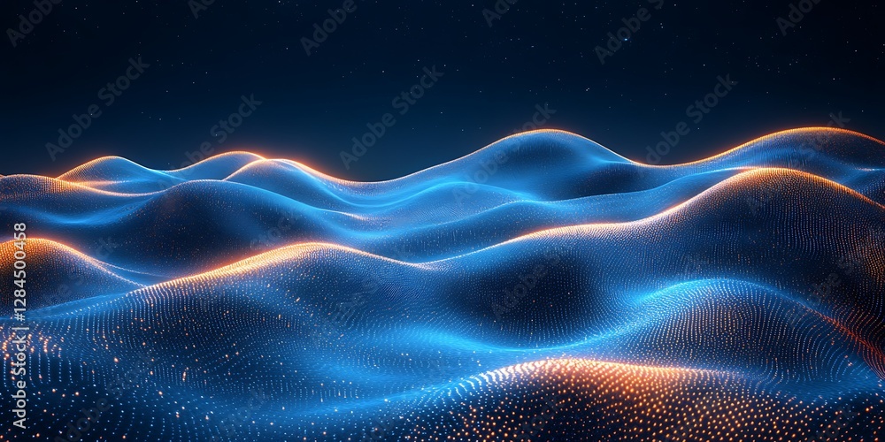 Fototapeta premium Abstract digital landscape, glowing hills, space background, for wallpaper, poster or digital art