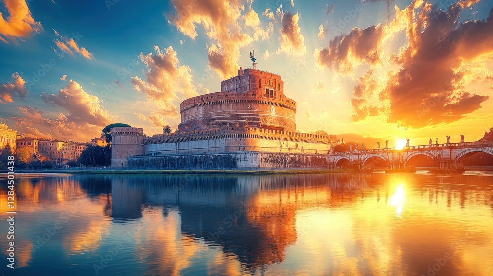 Obraz premium Sunrise over Mausoleum of Augustus in Rome, Italy