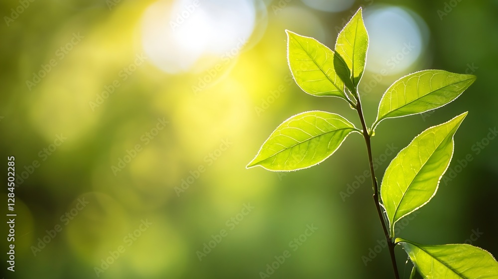 Fresh green leaves illuminated by soft sunlight in a blurred natural background during spring season : Generative AI Fresh green leaves illuminated by soft sunlight in a blurred natural background during spring season : Generative AI
