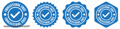 Cholesterol free badge collection set in different style. Cholesterol free food label icon vector design. Healthy badge with check mark for packaging. Simple cholesterol free seal vector illustration 