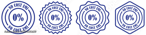 No cost emi rubber stamp collection set on white background. No cost emi vector label. Round zero emi sticker. Zero percent finance label. No interest payment badge. Vector illustration 