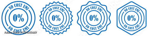 No cost emi design set collection on white background. Emi marketing vector design. Finance promo round badge. Emi scheme label template. Emi discount badge set. No interest deal stamp. Vector icons