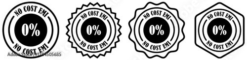 No cost emi badge set collection on white background. Emi round logo template. No interest deal stamp. Emi zero percent sticker. Finance emi offer emblem. Emi payment plan badge. Vector illustration