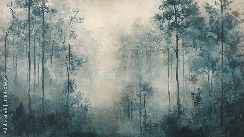 Foggy forest tones of deep green and muted gray plain background Foggy forest tones of deep green and muted gray plain background