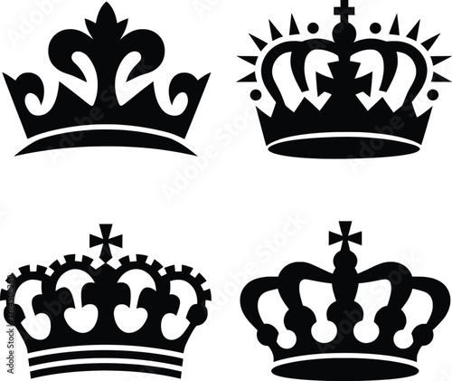 Royal Crown Silhouettes Vector, Elegant Vintage King and Queen Crown Icons