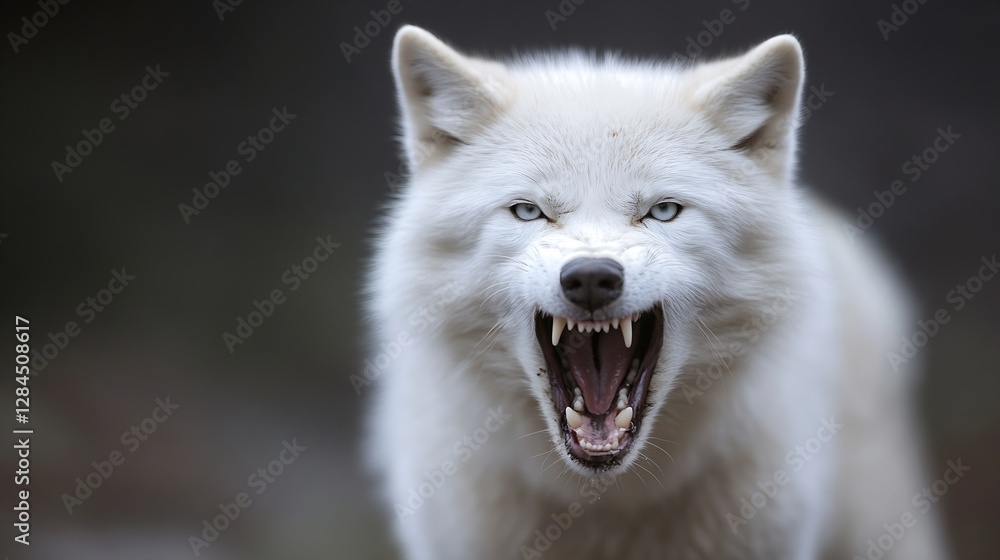 Obraz premium Wild arctic fox showing aggression with its mouth open and sharp teeth bared in the wilderness : Generative AI