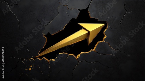 Golden Arrow Piercing Dark Stone: A 3D Render AI Generated