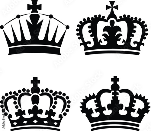 Royal Crown Silhouettes Vector, Elegant Vintage King and Queen Crown Icons