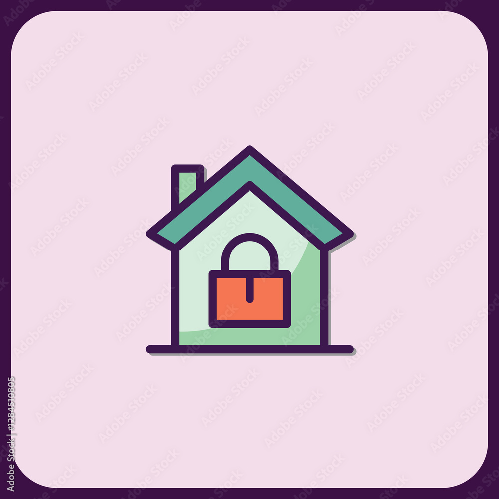 Home Security Icon: House with Padlock Graphic Home Security Icon: House with Padlock Graphic