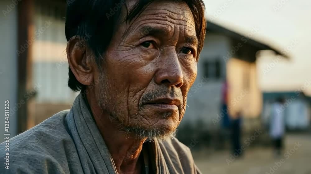 Contemplative elderly man in outdoor setting with changing expressions Contemplative elderly man in outdoor setting with changing expressions