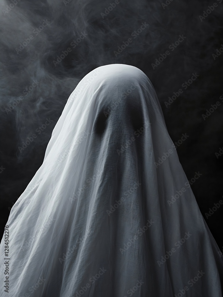 Mysterious figure draped in a white sheet emerges from the shadows creating a ghostly atmosphere : Generative AI Mysterious figure draped in a white sheet emerges from the shadows creating a ghostly atmosphere : Generative AI