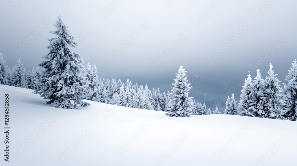 Stunning winter landscape with snowcovered trees and serene atmosphere under cloudy sky : Generative AI Stunning winter landscape with snowcovered trees and serene atmosphere under cloudy sky : Generative AI