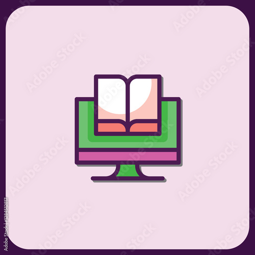 Digital Book on Computer Screen Icon Illustration