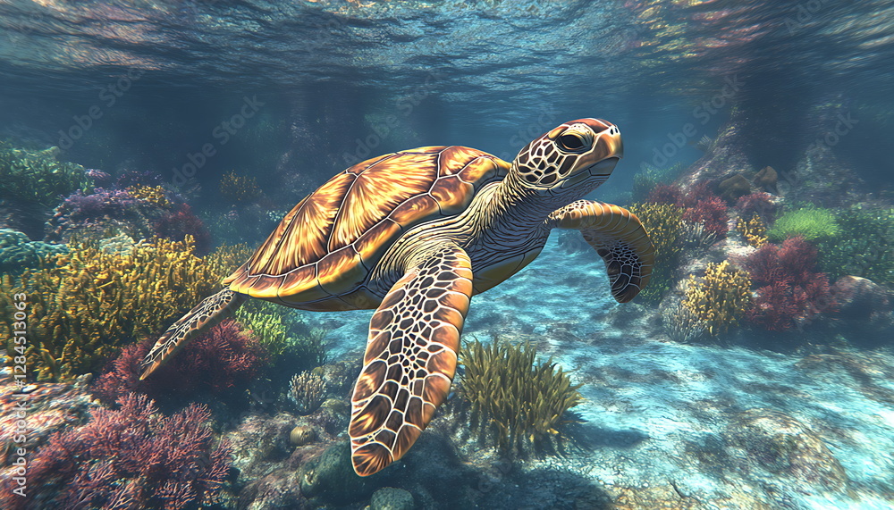 Fototapeta premium Turtle swimming in the ocean, Generative AI