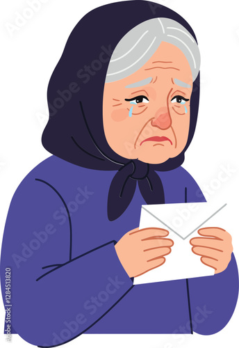 Elderly woman holding a letter in a minimal flat design vector illustration