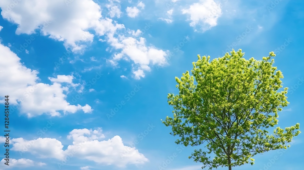 Lush Green Tree Under Bright Blue Sky with Fluffy White Clouds on a Sunny Day : Generative AI Lush Green Tree Under Bright Blue Sky with Fluffy White Clouds on a Sunny Day : Generative AI