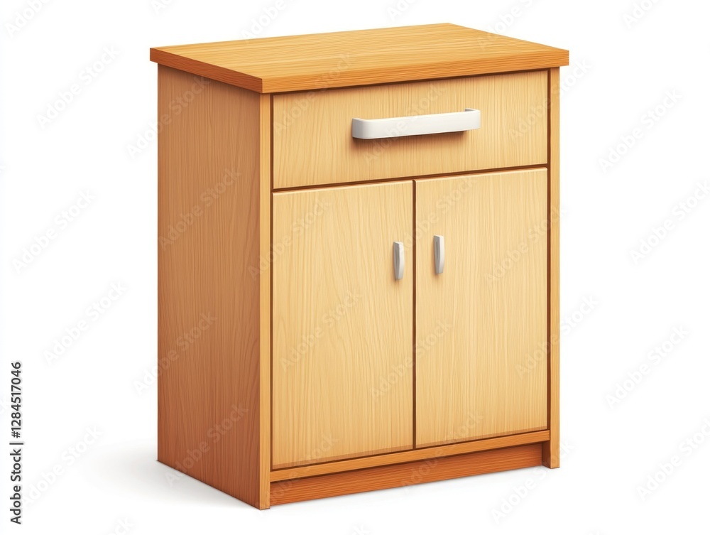 Wooden kitchen cabinet with two drawers, in a light brown finish. Wooden kitchen cabinet with two drawers, in a light brown finish.