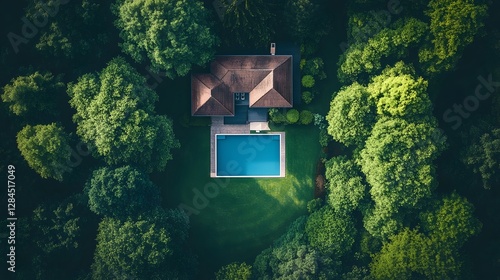 Wallpaper Mural Spectacular Aerial View of Luxurious Mansion with Captivating Swimming Pool and Lush Surroundings Torontodigital.ca