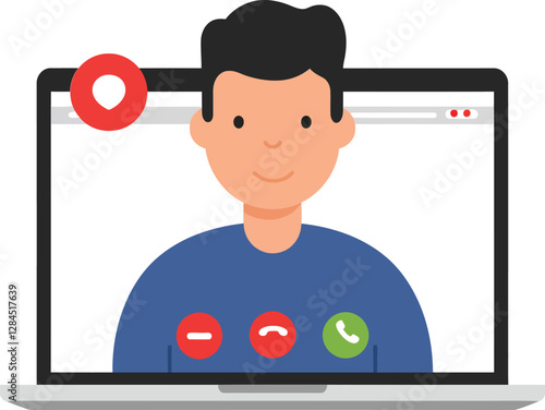 Person on laptop screen during video call in flat vector art