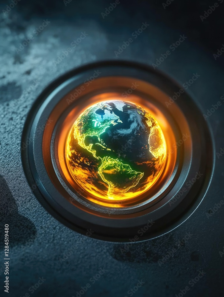 Digital rendering of Earth in a circular incinerator, symbolizing environmental pollution and global warming. Digital rendering of Earth in a circular incinerator, symbolizing environmental pollution and global warming.