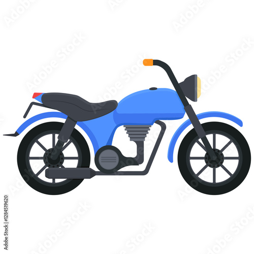 Classic Blue Motorcycle Flat Illustration